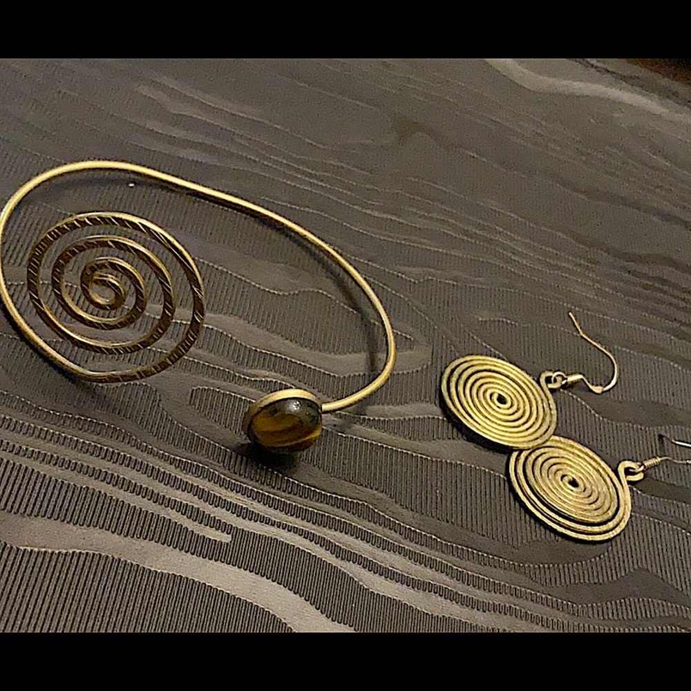 Artisanal bracelet cuff and earring set purchased in Greece, Greek goddess